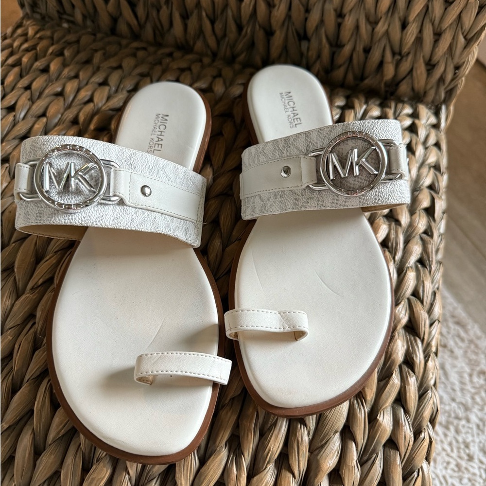 Michael Kors White Sandals with Silver Logo